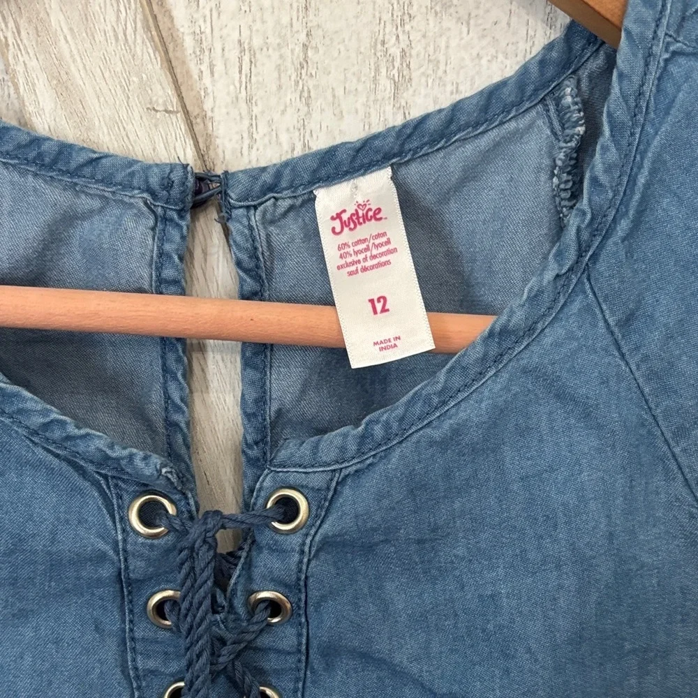 Blue Lace-Up Justice Chambray Romper